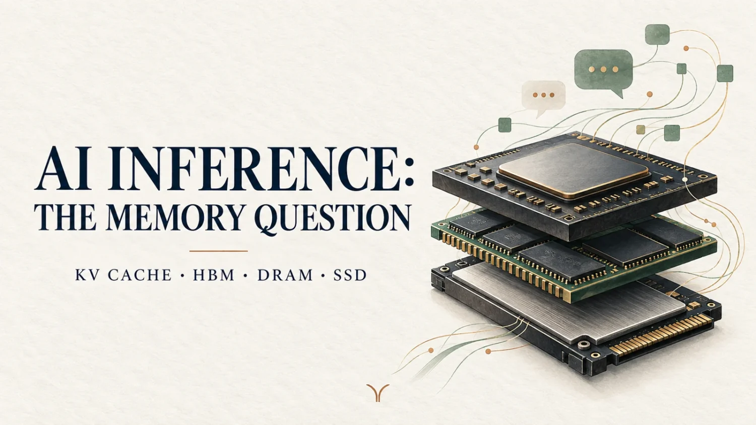 AI inference: the memory question. KV cache, HBM, DRAM and SSD. Conceptual illustration.