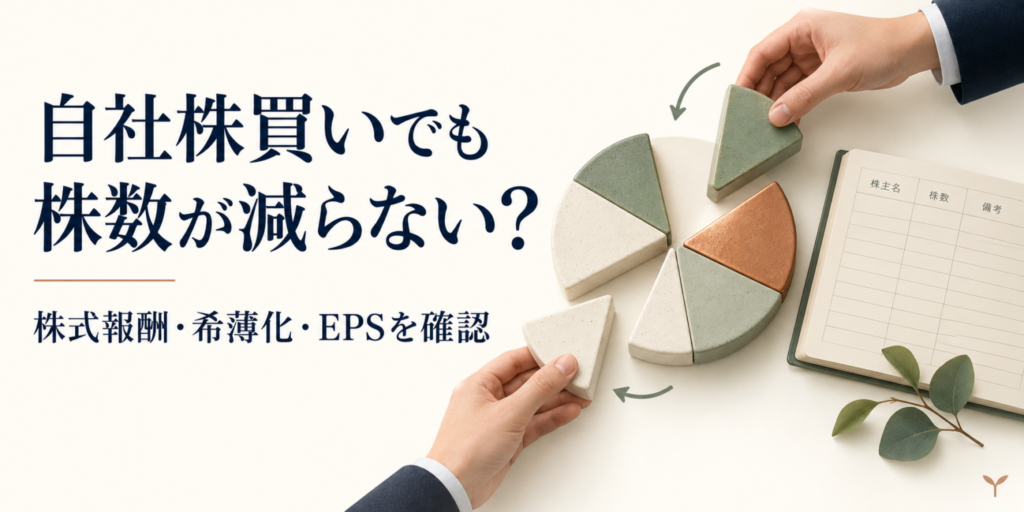 自社株買いでも株数が減らない?株式報酬・希薄化・EPSを確認