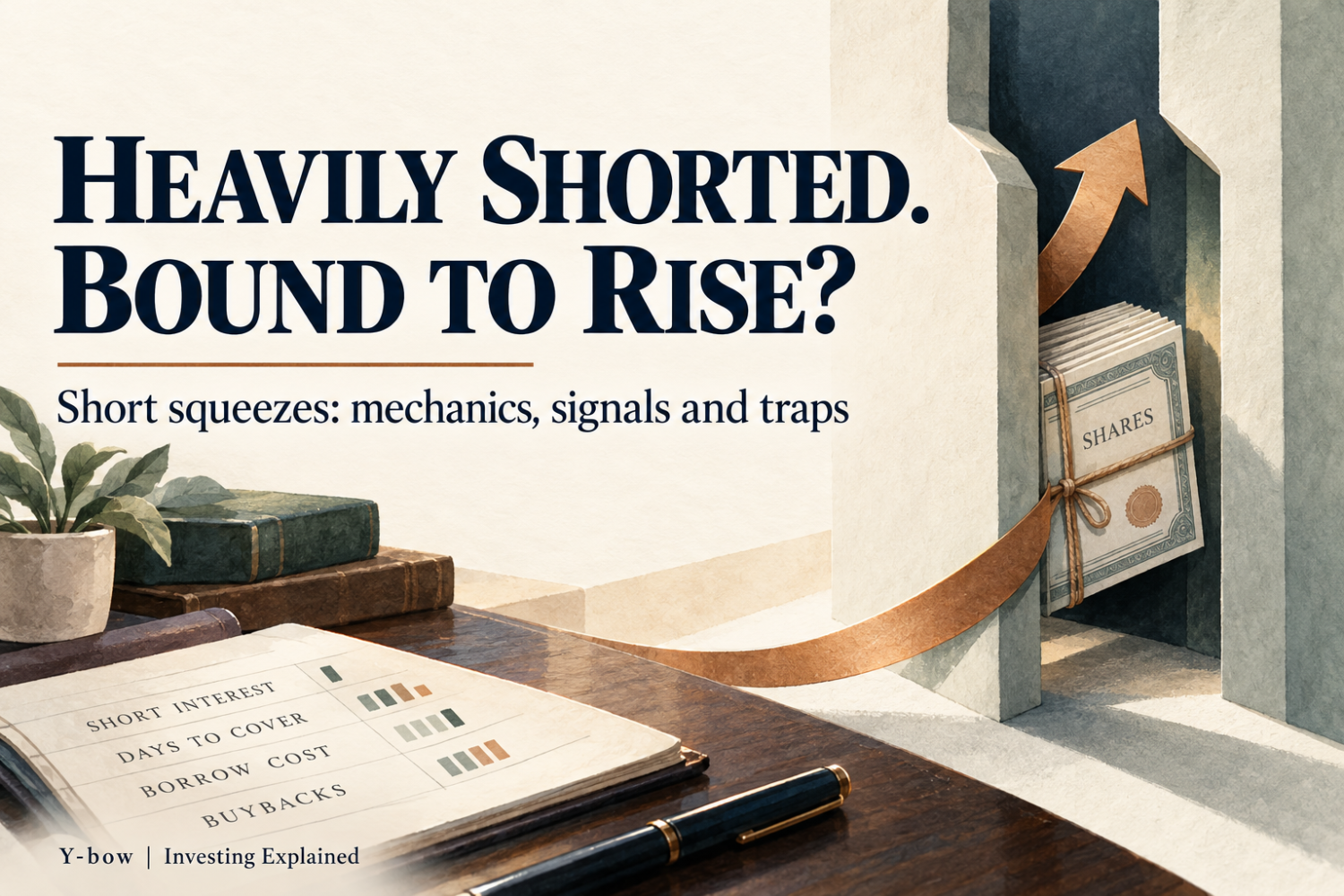 Heavily shorted. Bound to rise? Short squeezes: mechanics, signals and traps. Conceptual illustration.