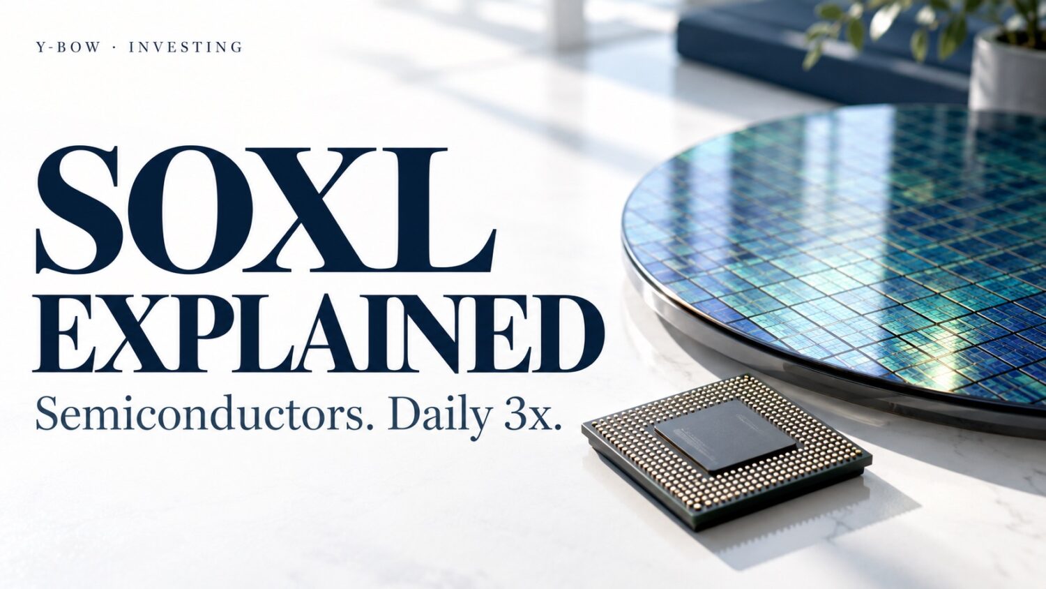 SOXL EXPLAINED: Semiconductors. Daily 3x.. Conceptual editorial illustration.