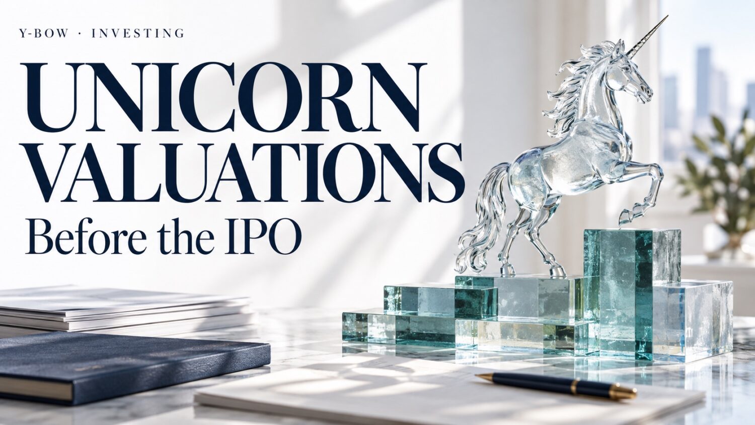 UNICORN VALUATIONS: Before the IPO. Conceptual editorial illustration.